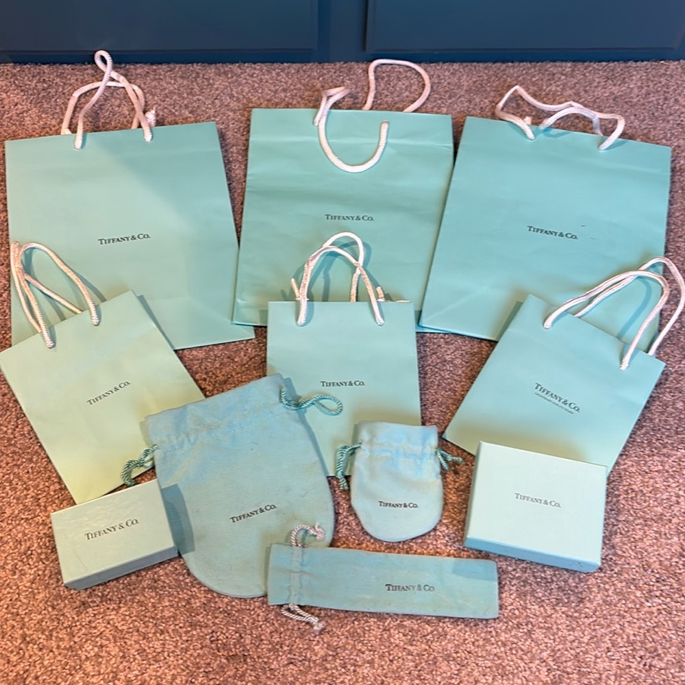 Tiffany & Co shopping bags, jewelry pouches, boxes
